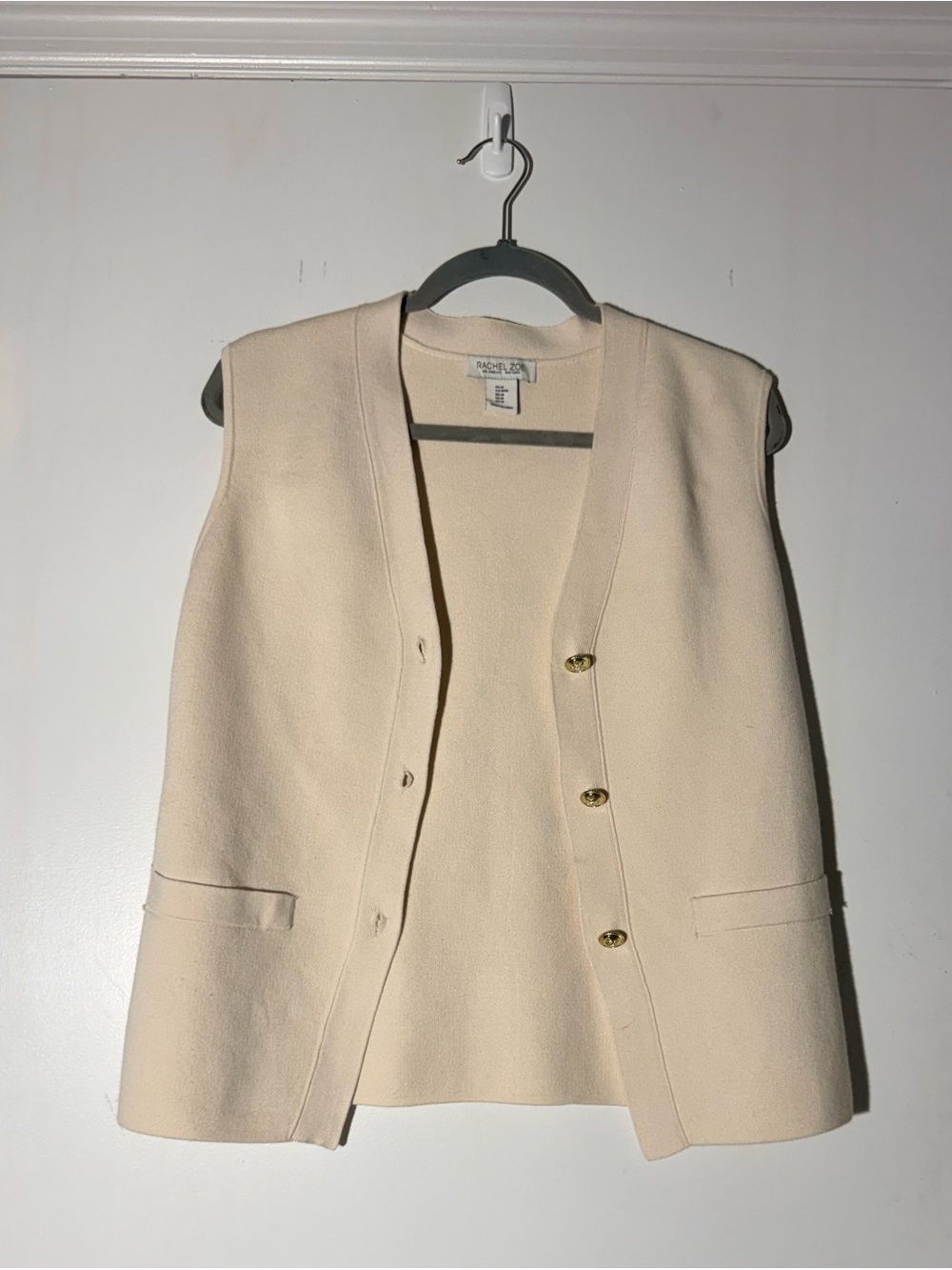 Rachel Zoe Women's Size M Cream Sleeveless Cardigan Sweater Vest | Gold Buttons